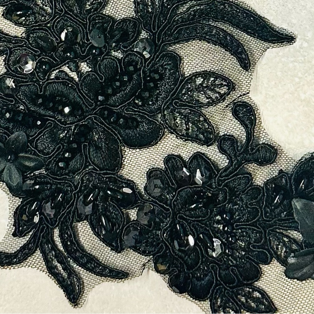 Black Rhinstone Floral appliqué set